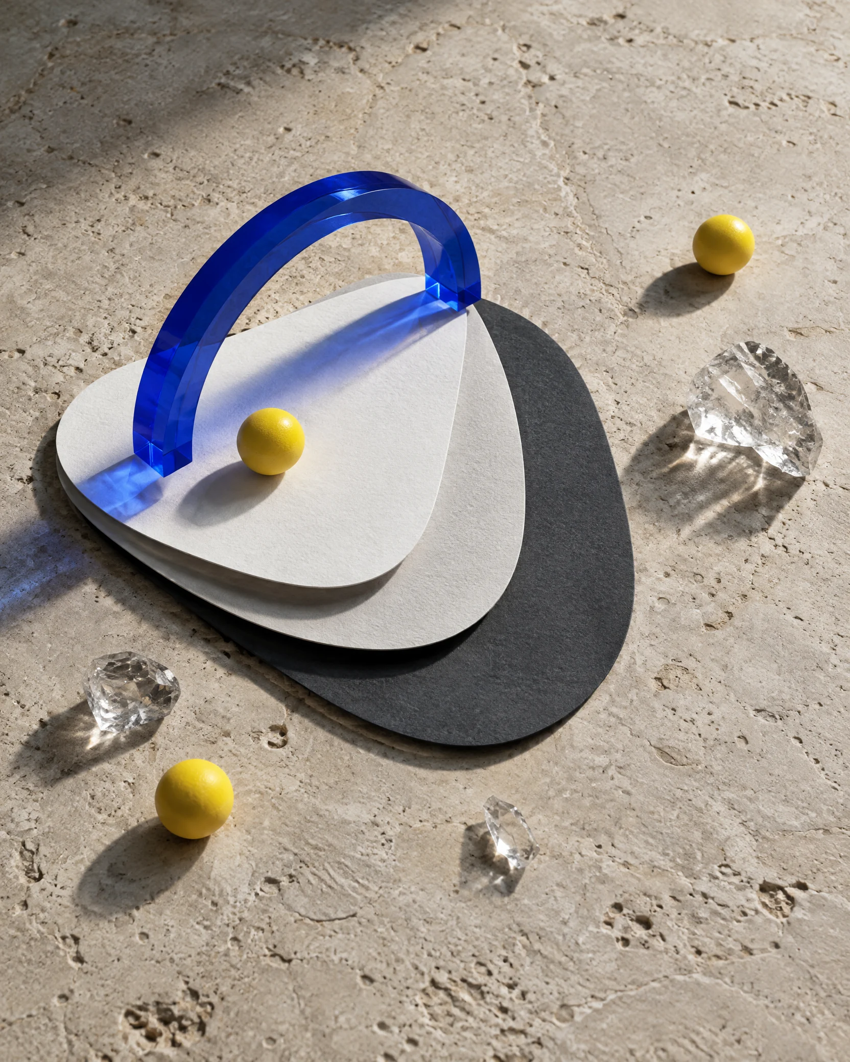 Layered physical evidence sample made of paper and mineral objects