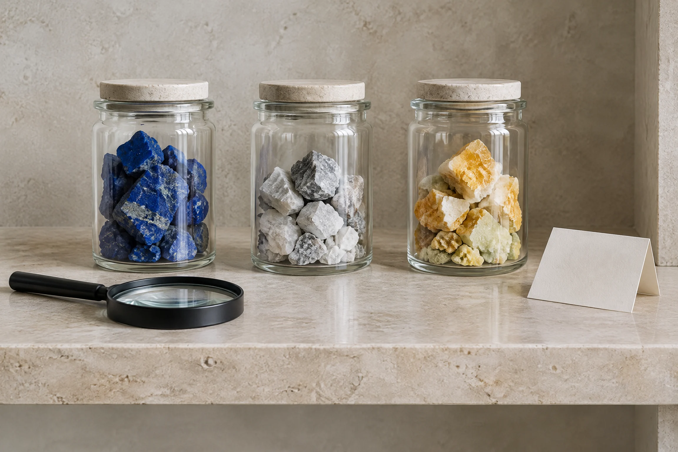Ordered objects on an evidence shelf